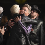 
              Annie Lennox, left, and Pink embrace at the Rock & Roll Hall of Fame Induction Ceremony on Saturday, Nov. 5, 2022, at the Microsoft Theater in Los Angeles. (Photo by Richard Shotwell/Invision/AP)
            