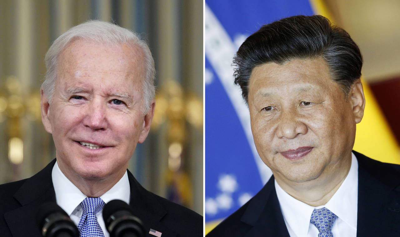 FILE - This combination image shows U.S. President Joe Biden in Washington, Nov. 6, 2021, and China...
