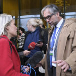 
              Peter Langstraat, right, a lawyer for the victims in the downing of Malaysia Airlines flight 17 trial speaks to media after the court's verdict at Schiphol airport, near Amsterdam, Netherlands, Thursday, Nov. 17, 2022. A Dutch court has convicted two Russians and a Ukrainian of the murders of 298 people who died in the 2014 downing of Malaysia Airlines flight MH17 over Ukraine. One Russian was acquitted for lack of evidence.(AP Photo/Patrick Post)
            
