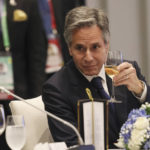 
              U.S. Secretary of State Antony Blinken raises his glass during a working lunch at the Asia-Pacific Economic Cooperation (APEC) summit Thursday, Nov. 17, 2022, in Bangkok, Thailand. (Jack Taylor/Pool Photo via AP)
            