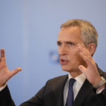 
              NATO Secretary-General Jens Stoltenberg delivers his speech as he arrives for the first day of the meeting of NATO Ministers of Foreign Affairs in Bucharest, Romania, Tuesday, Nov. 29, 2022. (AP Photo/Andreea Alexandru)
            