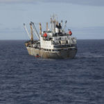 
              In this photo made available by the U.S. Coast Guard, guardsmen from the cutter James conduct a boarding of a fishing vessel in the eastern Pacific Ocean, on Aug. 3, 2022. During the 10-day patrol for illegal, unreported or unregulated fishing, three vessels steamed away. Another turned aggressively 90 degrees toward the James, forcing the American vessel to maneuver to avoid being rammed. (Petty Officer 3rd Class Hunter Schnabel/U.S. Coast Guard via AP)
            