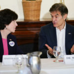 
              Sen. Susan Collins, R-Maine, left, speaks with Mehmet Oz, a Republican candidate for U.S. Senate in Pennsylvania, during a campaign event in Washington Crossing, Pa., Sunday, Nov. 6, 2022. (AP Photo/Matt Rourke)
            