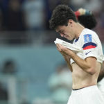 
              Gio Reyna of the United States is dejected after the World Cup round of 16 soccer match between the Netherlands and the United States, at the Khalifa International Stadium in Doha, Qatar, Saturday, Dec. 3, 2022. Netherlands won 3-1. (AP Photo/Ebrahim Noroozi)
            