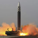 
              FILE - This photo distributed by the North Korean government shows what it says a test-fire of a Hwasong-17 intercontinental ballistic missile (ICBM), at an undisclosed location in North Korea on March 24, 2022. Independent journalists were not given access to cover the event depicted in this image distributed by the North Korean government. The content of this image is as provided and cannot be independently verified. Korean language watermark on image as provided by source reads: "KCNA" which is the abbreviation for Korean Central News Agency. (Korean Central News Agency/Korea News Service via AP, File)
            