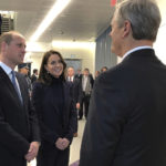 
              Britain's Prince William and Catherine, Princess of Wales are greeted by Massachusetts Governor Charlie Baker at Boston Logan International Airport on Wednesday, Nov. 30, 2022, in Boston. The Prince and Princess of Wales are making their first overseas trip since the death of Queen Elizabeth II in September. (John Tlumacki/The Boston Globe via AP, Pool)
            
