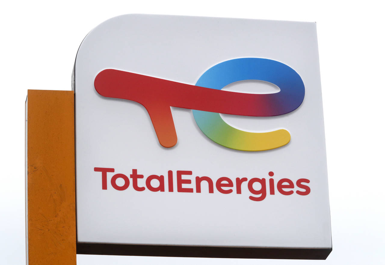 FILE - The logo of French energy conglomerate TotalEnergies is seen at a gas station in Lille, nort...