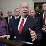 
              Committee Republican Leader Rep. Kevin Brady, R-Texas, center, speaks to the media after the House Ways & Means Committee takes a vote on whether to publicly release years of former President Donald Trump's tax returns during a hearing on Capitol Hill in Washington, Tuesday, Dec. 20, 2022, as other Republicans look on. (AP Photo/Andrew Harnik)
            