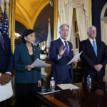 
              House Ways and Means Committee Chairman Richard Neal, D-Mass., talks to the media after the House Ways & Means Committee voted on whether to publicly release years of former President Donald Trump's tax returns during a hearing on Capitol Hill in Washington, Tuesday, Dec. 20, 2022. From left are Rep. Steven Horsford, D-NV., Rep. Judy Chu, D-Calif., Neal, Rep. Mike Thompson, D-Calif., and Del. Stacey Plaskett, D-Virgin Islands. (AP Photo/J. Scott Applewhite)
            