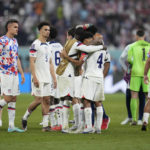 
              U.S. players react at the end of the World Cup round of 16 soccer match between the Netherlands and the United States, at the Khalifa International Stadium in Doha, Qatar, Saturday, Dec. 3, 2022. (AP Photo/Natacha Pisarenko)
            