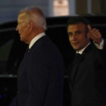 
              President Joe Biden and French President Emmanuel Macron depart after eating dinner at Fiola Mare in Washington, Wednesday, Nov. 30, 2022. (AP Photo/Andrew Harnik)
            