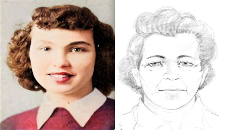 Authorities provided a high school photo of Colleen Audrey Rice, along with an artist's age renditi...