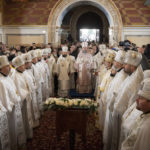 
              Metropolitan Epiphanius, center right, and priests deliver an Orthodox Christmas service inside the nearly 1,000-year-old Pechersk Lavra Cathedral of Kyiv, Ukraine, Saturday, Jan. 7, 2023. Hundreds of Ukrainians heard the Orthodox Christmas service in the Ukrainian language for the first time at Kyiv’s 1,000-year-old Lavra Cathedral on Orthodox Christmas Day, a demonstration of independence from the Russian orthodox church. (AP Photo/Roman Hrytsyna)
            