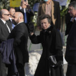 
              Britain's Princess Anne waves as she leaves the Metropolitan Cathedral during the funeral of former king of Greece Constantine II in Athens, Monday, Jan. 16, 2023. Constantine died in a hospital late Tuesday at the age of 82 as Greece's monarchy was definitively abolished in a referendum in December 1974. (AP Photo/Petros Giannakouris)
            