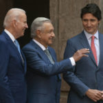 
              President Joe Biden, Mexican President Andres Manuel Lopez Obrador, and Canadian Prime Minister Justin Trudeau meet at the 10th North American Leaders' Summit at the National Palace in Mexico City, Mexico, Tuesday, Jan. 10, 2023. (AP Photo/Andrew Harnik)
            