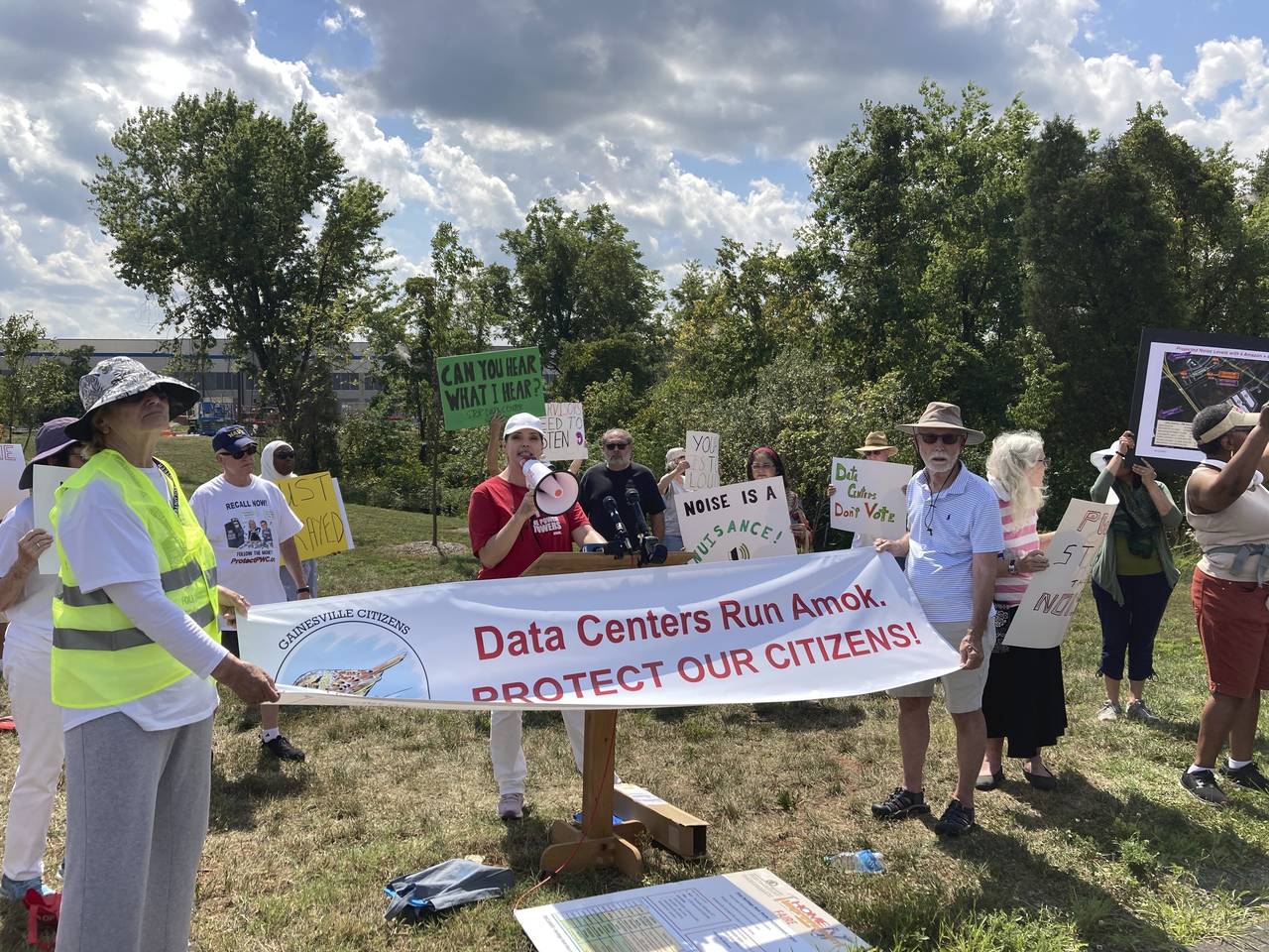 FILE - Spencer Snakard, president of Protect Fauquier, speaks Aug. 29, 2022, at a rally near Manass...