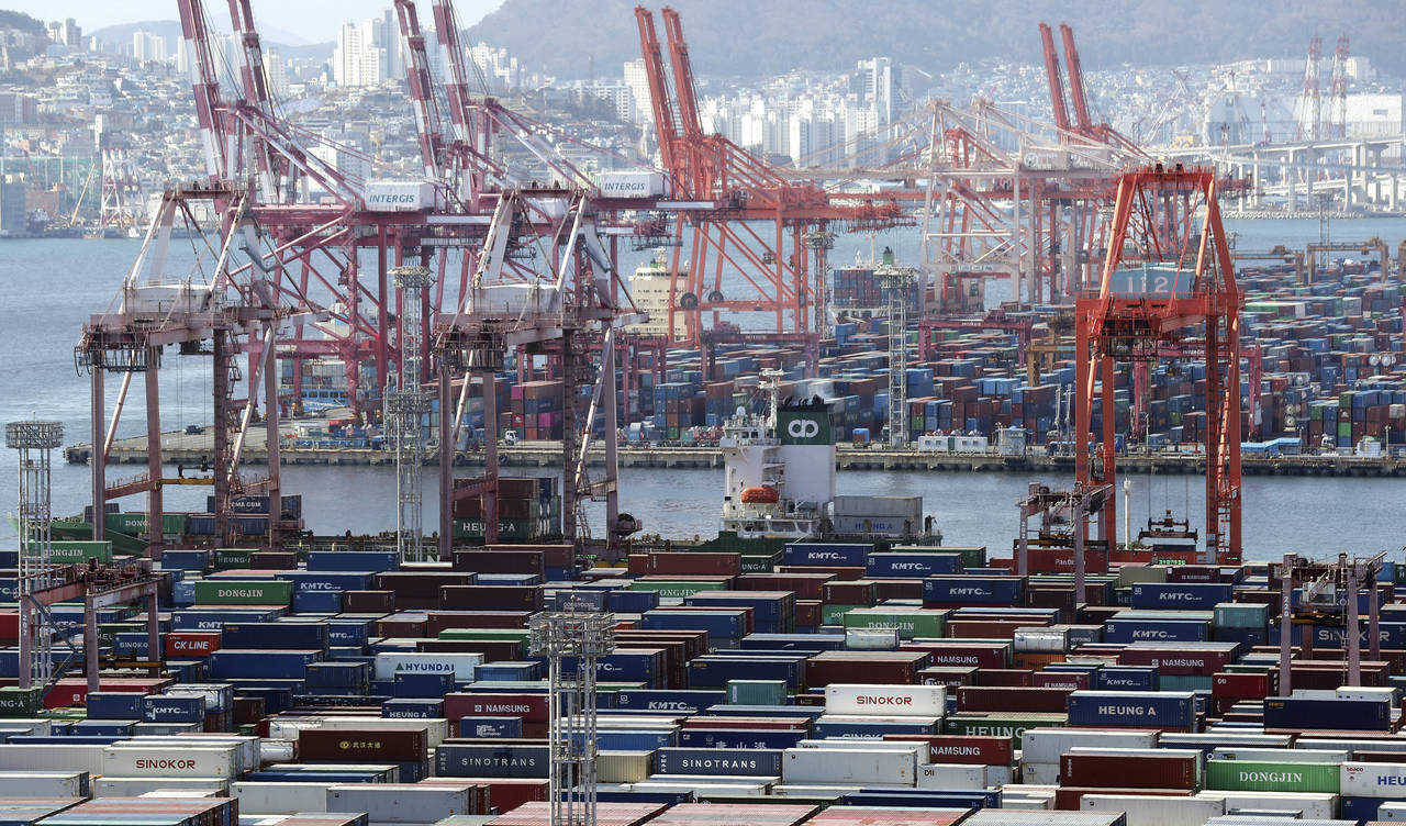 Containers are seen at the country's largest port, in Busan, South Korea, on Jan. 10, 2023. South K...