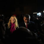 
              Presidential candidate Andrej Babis accompanied with his wife Monika arrives to address media after the preliminary results for the first round of presidential election in Prague, Czech Republic, Saturday, Jan. 14, 2023. (AP Photo/Petr David Josek)
            