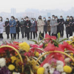 
              North Koreans visit and pay respect to the statues of late leaders Kim Il Sung and Kim Jong Il on Mansu Hill in Pyongyang, North Korea Sunday, Jan. 22, 2023 on the occasion of the Lunar New Year. (AP Photo/Cha Song Ho)
            