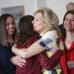 
              U.S. First Lady Jill Biden embraces a person during an event on women's empowerment at the residence of the U.S ambassador in Mexico City, Monday, Jan. 9, 2023. (AP Photo/Ginnette Riquelme)
            