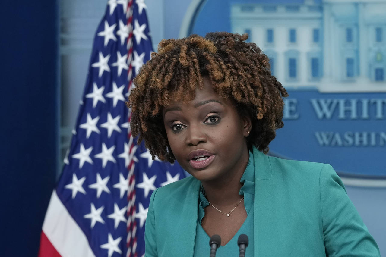 White House press secretary Karine Jean-Pierre speaks during the daily briefing at the White House ...