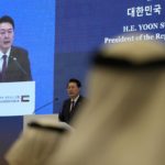 
              South Korean President Yoon Suk Yeol talks during the UAE-Korea Business Forum in Abu Dhabi, United Arab Emirates, Monday, Jan. 16, 2023. (AP Photo/Kamran Jebreili)
            