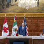 
              President Joe Biden, Mexican President Andres Manuel Lopez Obrador, and Canadian Prime Minister Justin Trudeau meet at the 10th North American Leaders' Summit at the National Palace in Mexico City, Mexico, Tuesday, Jan. 10, 2023. (AP Photo/Andrew Harnik)
            