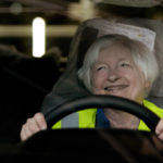 
              U.S. Treasury Secretary Janet Yellen sits inside a newly-assembled vehicle during her tour at the Ford Assembling Plant in Pretoria, South Africa, Thursday, Jan. 26, 2023. (AP Photo/Themba Hadebe)
            