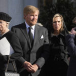 
              The Netherlands' King Willem-Alexander, center, leaves the Metropolitan Cathedral during the funeral of former king of Greece Constantine II in Athens, Monday, Jan. 16, 2023. Constantine died in a hospital late Tuesday at the age of 82 as Greece's monarchy was definitively abolished in a referendum in December 1974. (AP Photo/Petros Giannakouris)
            