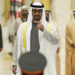 
              Emirati leader Sheikh Mohammed bin Zayed Al Nahyan gestures toward an honor guard at Qasar Al Watan in Abu Dhabi, United Arab Emirates, Sunday, Jan. 15, 2023. South Korean President Yoon Suk Yeol received an honor guard welcome Sunday on a trip to the United Arab Emirates, where Seoul hopes to expand its military sales while finishing its construction of the Arabian Peninsula's first nuclear power plant. (AP Photo/Jon Gambrell)
            