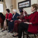 
              From left, Shalanda Young, the first Black woman to lead the Office of Management and Budget; Senate Appropriations Committee ranking member Sen. Susan Collins, R-Maine; Senate Appropriations Committee chair Sen. Patty Murray, D-Wash.; House Appropriations Committee ranking member Rep. Rosa DeLauro, D-Conn.; and House Appropriations chair Rep. Kay Granger, R-Texas, speak during an interview with The Associated Press at the Capitol in Washington, Thursday, Jan. 26, 2023. It's the first time in history that the four leaders of the two congressional spending committees are women. (AP Photo/Manuel Balce Ceneta)
            