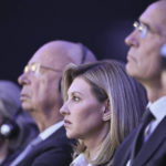 
              Nato General Secretary Jens Stoltenberg, Ukrainian First Lady Olena Zelenska, Klaus Schwab, President of WEF and his wife Hilde Schwab, from right, listen to Ukrainian President Volodymyr Zelenskyy who delivers a speech by video conference, during the 53rd annual meeting of the World Economic Forum, WEF, in Davos, Switzerland, Wednesday, Jan. 18, 2023. The meeting brings together entrepreneurs, scientists, corporate and political leaders in Davos under the topic "Cooperation in a Fragmented World" from 16 to 20 January. (Gian Ehrenzeller/Keystone via AP)
            