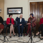 
              From left, Shalanda Young, the first Black woman to lead the Office of Management and Budget; Senate Appropriations Committee ranking member Sen. Susan Collins, R-Maine; Senate Appropriations Committee chair Sen. Patty Murray, D-Wash.; House Appropriations Committee ranking member Rep. Rosa DeLauro, D-Conn.; and House Appropriations chair Rep. Kay Granger, R-Texas, speak during an interview with The Associated Press at the Capitol in Washington, Thursday, Jan. 26, 2023. It's the first time in history that the four leaders of the two congressional spending committees are women. (AP Photo/Manuel Balce Ceneta)
            