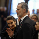 
              Spain's King Felipe and Queen Letizia attend attend the funeral service of former king of Greece Constantine II at Metropolitan Cathedral in Athens, Monday, Jan. 16, 2023. Constantine died in a hospital late Tuesday at the age of 82 as Greece's monarchy was definitively abolished in a referendum in December 1974. (Stoyan Nenov/Pool via AP)
            