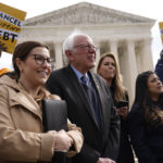 
              Sen. Bernie Sanders, I-Vt., attends a rally for student debt relief advocates outside the Supreme Court on Capitol Hill in Washington, Tuesday, Feb. 28, 2023, as the court hears arguments over President Joe Biden's student debt relief plan. (AP Photo/Patrick Semansky)
            