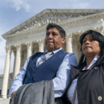 
              Beatriz Gonzalez, right, the mother of 23-year-old Nohemi Gonzalez, a student killed in the Paris terrorist attacks, and stepfather Jose Hernandez, speak outside the Supreme Court,Tuesday, Feb. 21, 2023, in Washington. A lawsuit against YouTube from the family of Nohemi Gonzalez was argued at the Supreme Court. (AP Photo/Alex Brandon)
            