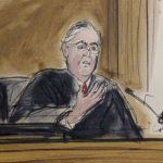 
              In this courtroom sketch, in federal court in New York, Thursday, Feb. 16, 2023, Judge Lewis Kaplan speaks from bench during the hearing of Samuel Bankman-Fried. Kaplan showed growing impatience Thursday with FTX founder Sam Bankman-Fried's use of the internet, suggesting that incarceration might eventually be the most effective way to prevent him from violating his bail conditions by communicating on electronic devices in ways that can't be traced. (AP Photo/Elizabeth Williams)
            