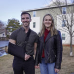 
              Ryan Johnson, left, poses with Anna Craven outside their home, Friday, Feb. 10, 2023, in Nashua, N.H. The recently engaged couple have also established a transparent financial relationship including being open about individual budgets and having mutual financial goals. Talking about money with your significant other might not be the most romantic topic, but it's a key element of a healthy relationship. (AP Photo/Charles Krupa)
            