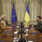 
              Ukrainian President Volodymyr Zelenskyy, right, and European Commission President Ursula von der Leyen attend the EU-Ukraine summit in Kyiv, Ukraine, Thursday, Feb. 2, 2023. (Ukrainian Presidential Press Office via AP)
            