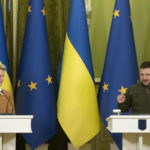 
              Ukrainian President Volodymyr Zelenskyy, right, and European Commission President Ursula von der Leyen attend the EU-Ukraine summit in Kyiv, Ukraine, Thursday, Feb. 2, 2023. (AP Photo/Efrem Lukatsky)
            