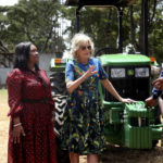 
              U.S. first lady Jill Biden, center, visits Hello Tractor, an organization connecting tractor owners and smallholder farmers, in Nairobi, Kenya, Saturday, Feb. 25, 2023. (AP Photo/Brian Inganga)
            