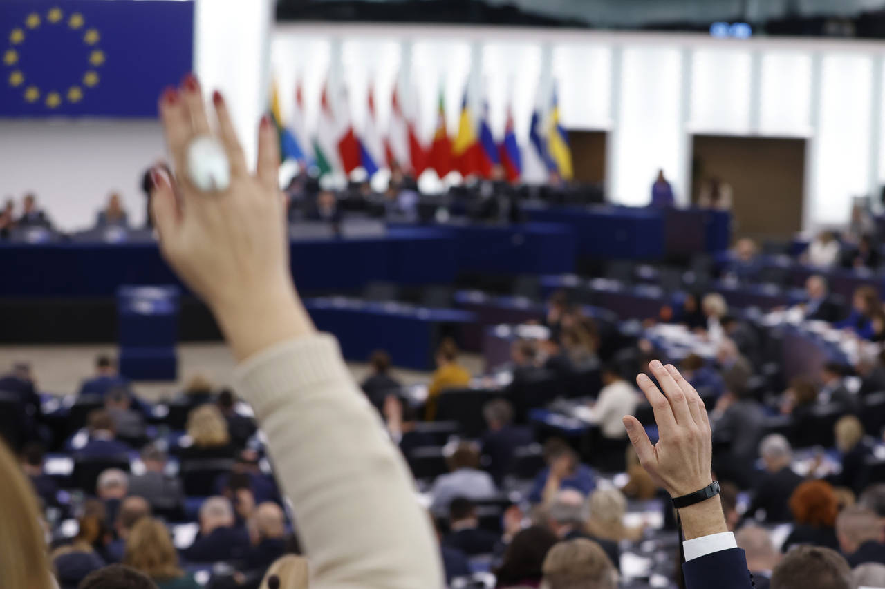 European lawmakers vote to elect a vice-president of European Parliament, Wednesday, Jan. 18, 2023 ...
