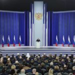 
              Russian President Vladimir Putin gives his annual state of the nation address in Moscow, Russia, Tuesday, Feb. 21, 2023. (Sergei Savostyanov, Sputnik, Kremlin Pool Photo via AP)
            