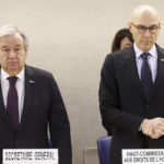 
              U.N. Secretary-General Antonio Guterres, left, and U.N. High Commissioner for Human Rights Volker Turk (Tuerk), right, observe a minute of silence in tribute to victims of earthquake, during the opening of the High-Level Segment of the 52nd session of the Human Rights Council, at the European headquarters of the United Nations in Geneva, Switzerland, Monday, Feb. 27, 2023. (Salvatore Di Nolfi/Keystone via AP)
            