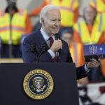 
              President Joe Biden speaks at a training center run by Laborers' International Union of North America, Wednesday, Feb. 8, 2023, in Deforest, Wis. (AP Photo/Morry Gash)
            