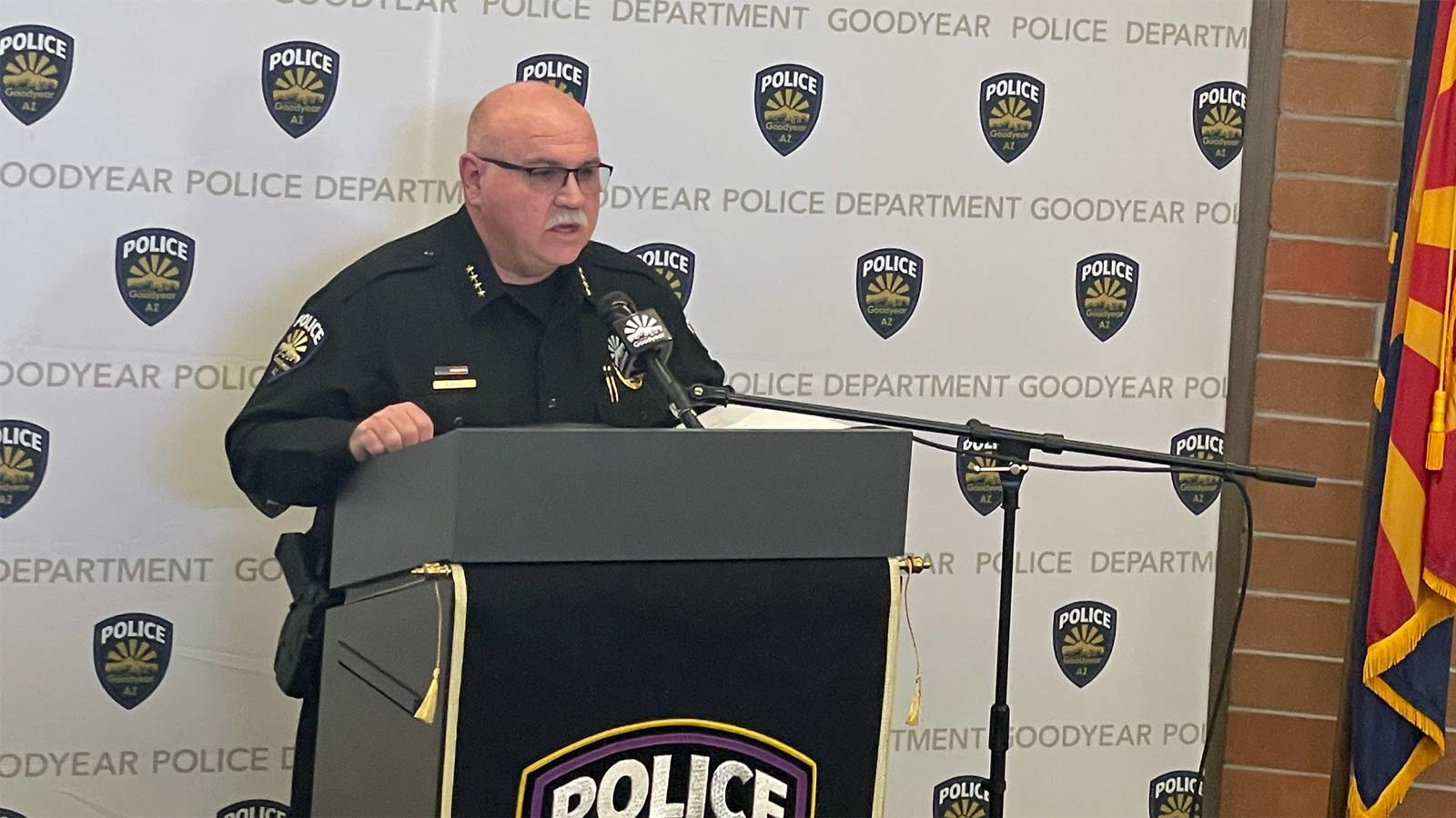 Goodyear Police Chief Santiago Rodriguez speaks during a press conference Feb. 27, 2023. (KTAR News...
