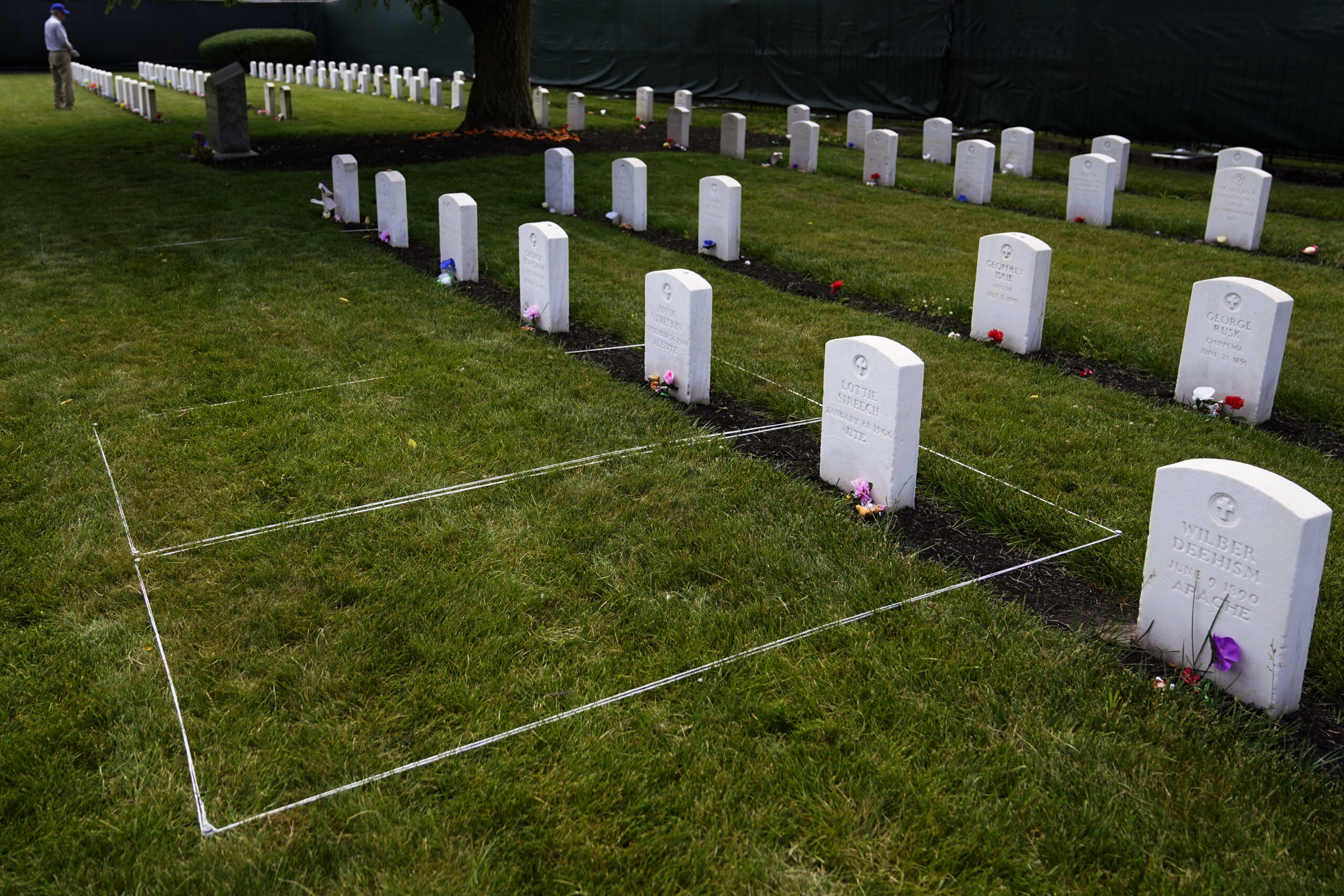 FILE - Headstones are seen at the cemetery of the U.S. Army's Carlisle Barracks, Friday, June 10, 2...