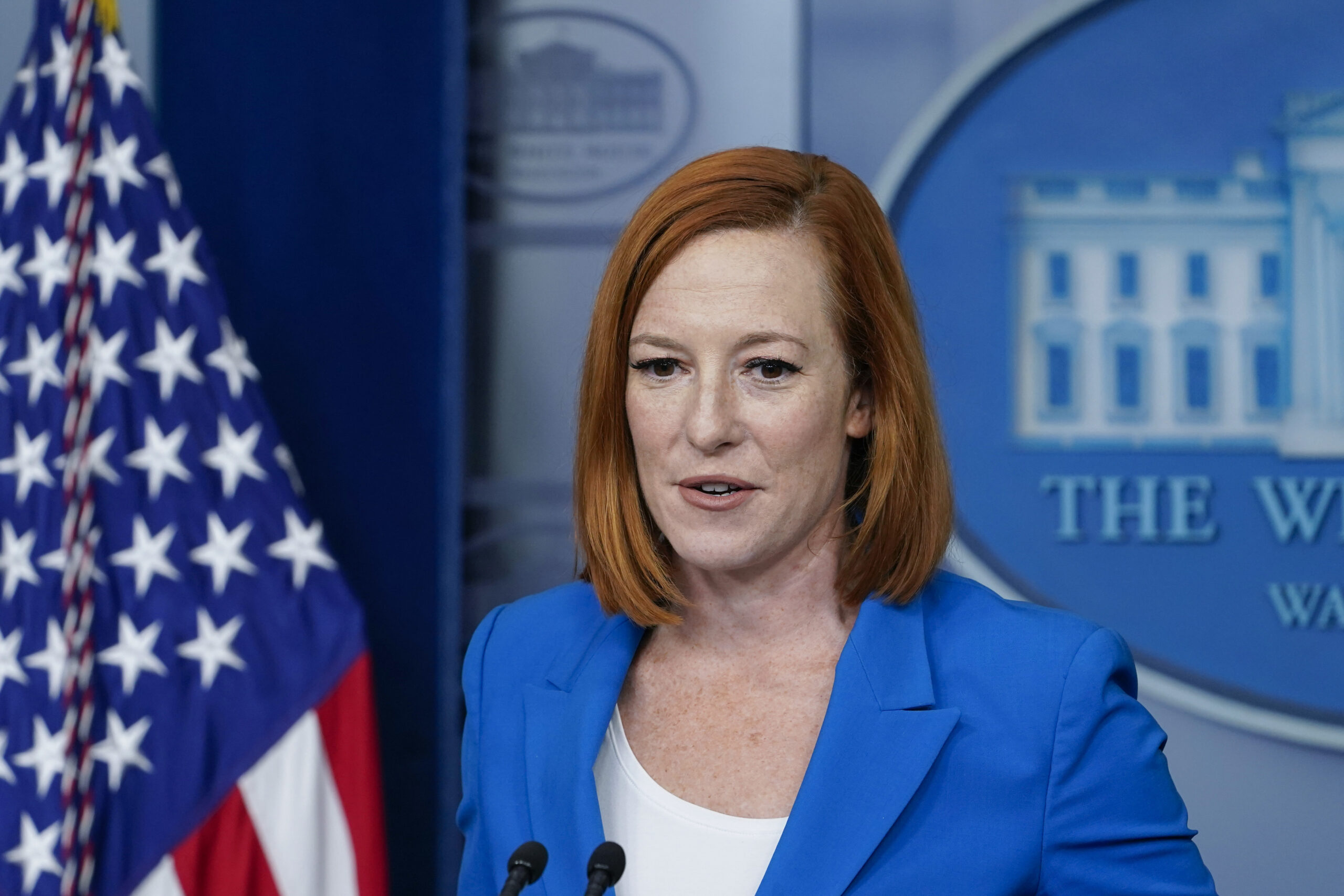 FILE - White House press secretary Jen Psaki speaks during the daily briefing at the White House in...