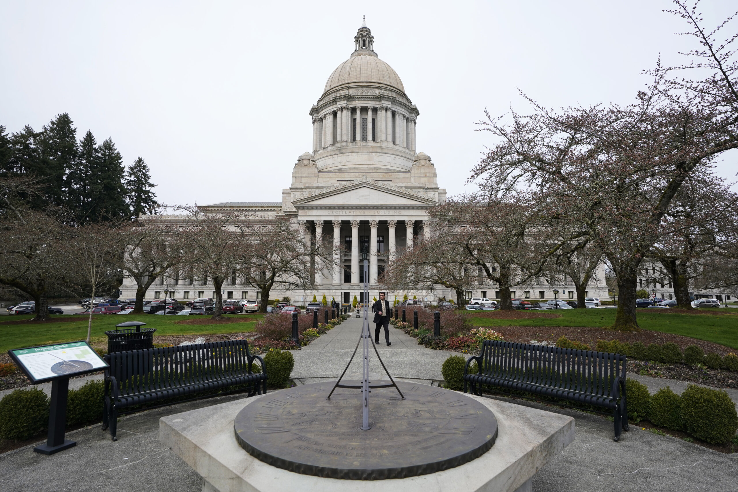 FILE - The sun dial stands in front of the Legislative Building, March 10, 2022, at the state Capit...