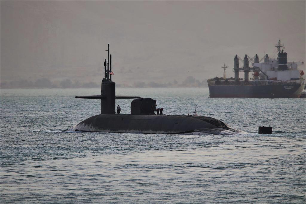 This photo released by the US Navy show a guided-missile submarine capable of carrying up to 154 To...